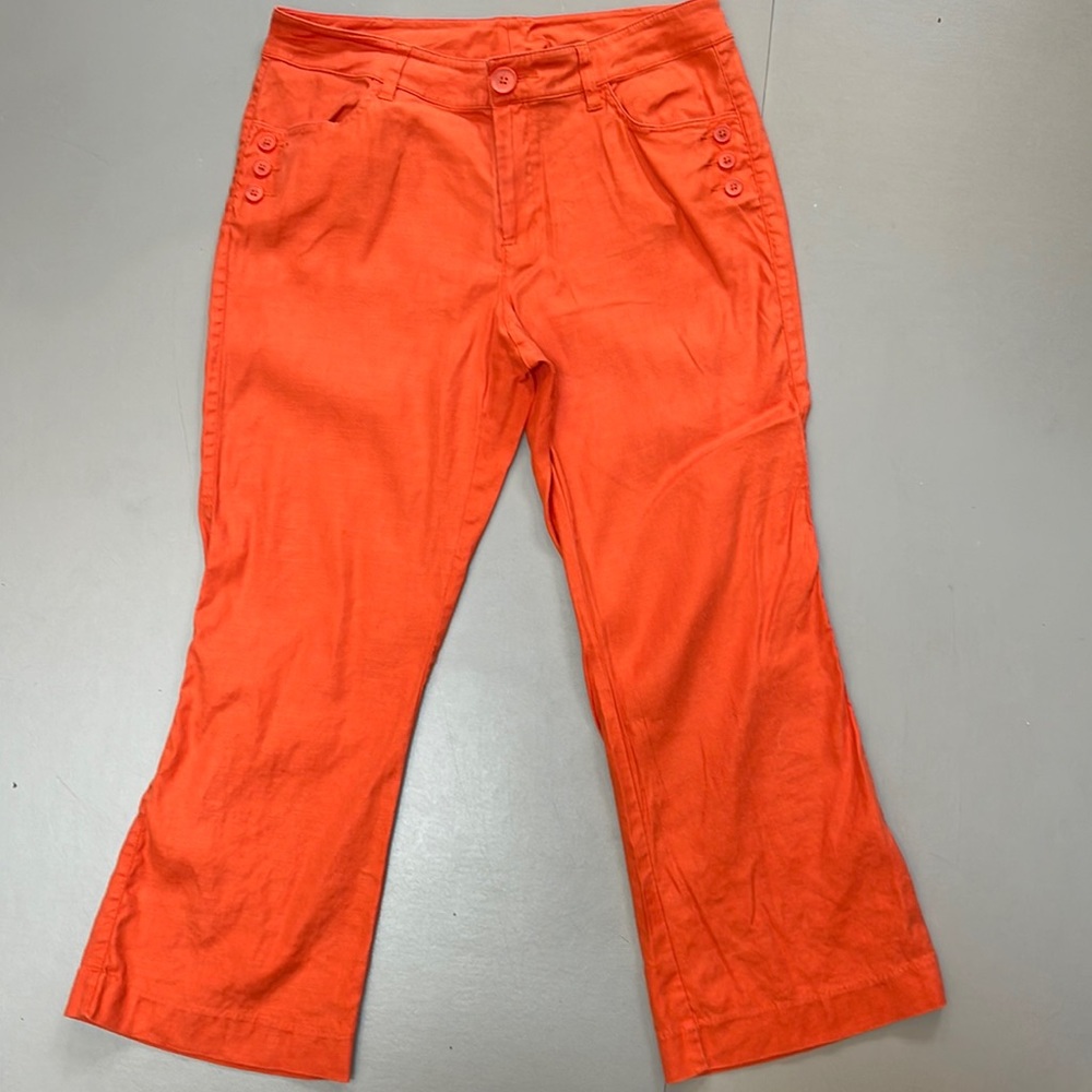 Cabi orange linen blend cropped pants 8